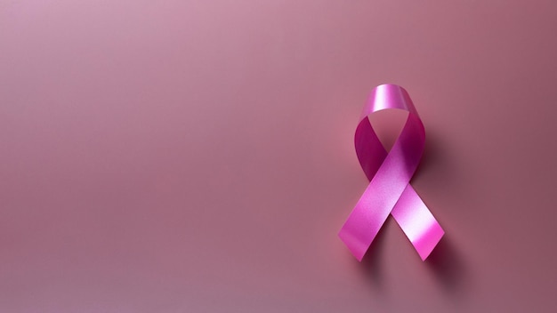 Pink ribbon breast cancer awareness on pink background concept healthcare and medicine cancer concept