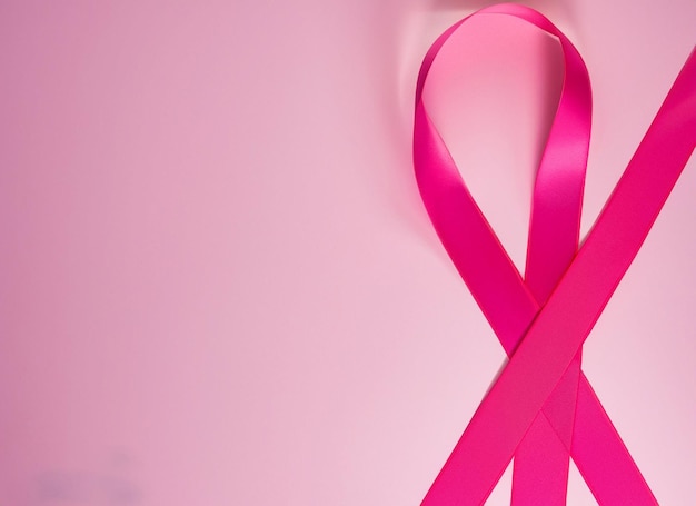 Pink ribbon on pink background