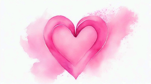 Pink ribbon shaped as love heart Hand drawn watercolor gradient painting on white