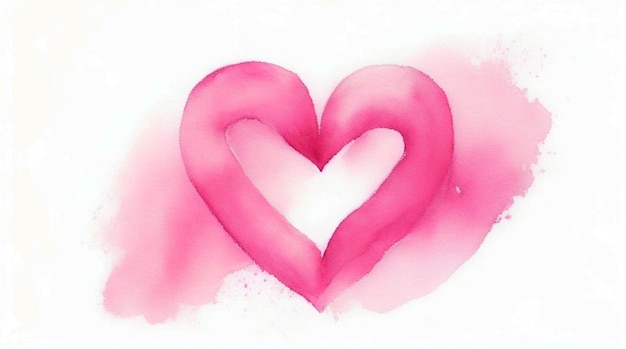 Pink ribbon shaped as love heart Hand drawn watercolor gradient painting on white