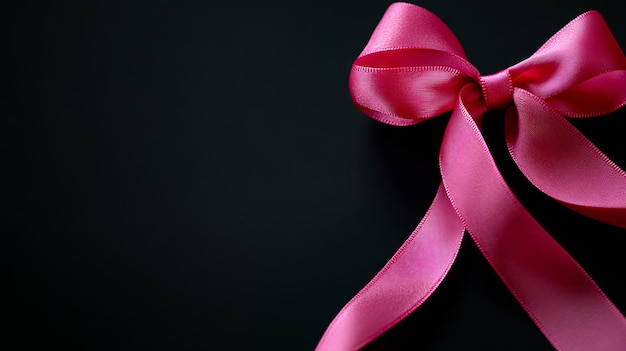 Photo a pink ribbon tied in a bow on a black background