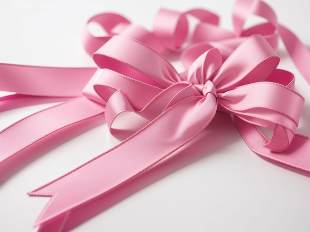 Pink ribbon on white background