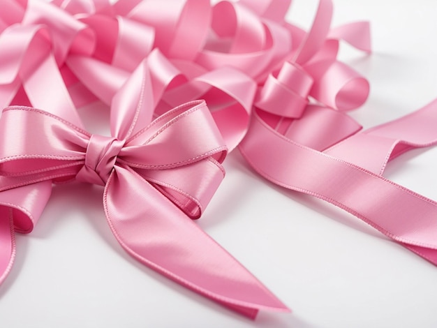 Pink ribbon on white background