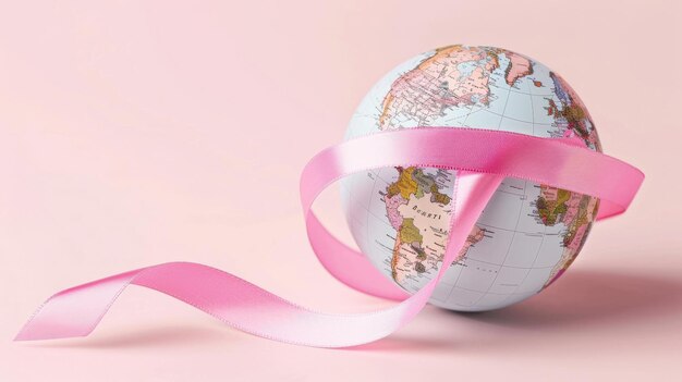 Photo pink ribbon winding around globe symbolizing global unity breast cancer awareness