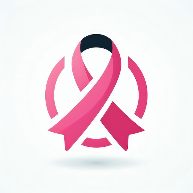 a pink ribbon with a black symbol on it