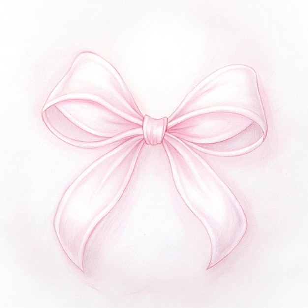 a pink ribbon with a bow on it is drawn by a pink ribbon