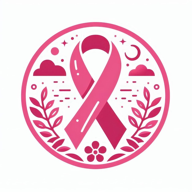 a pink ribbon with a pink ribbon on it is on a white background