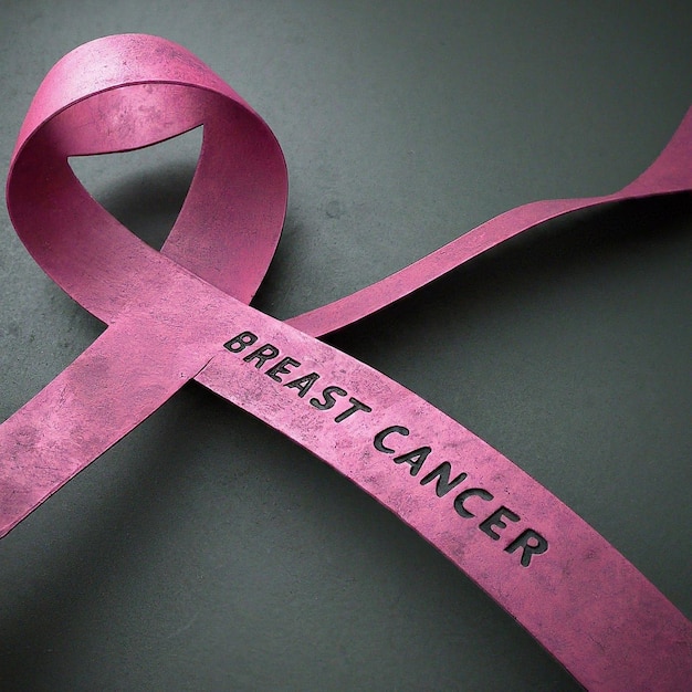 Photo a pink ribbon with the word breast cancer on it