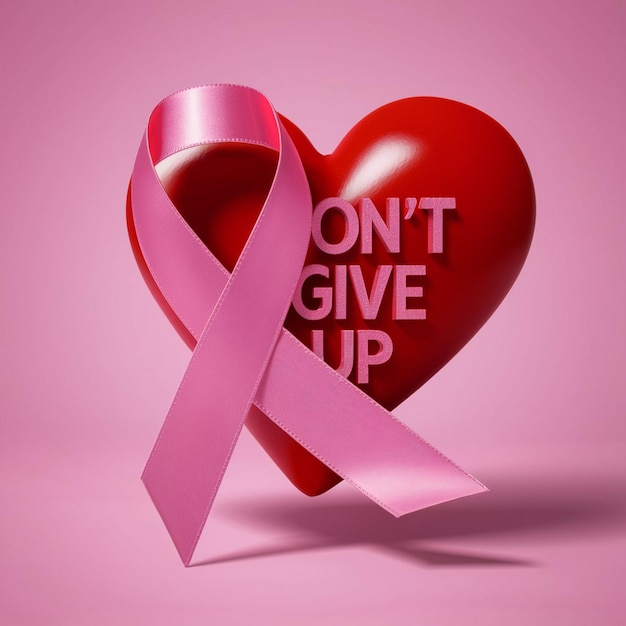 a pink ribbon with the word quot one give up quot on a pink background