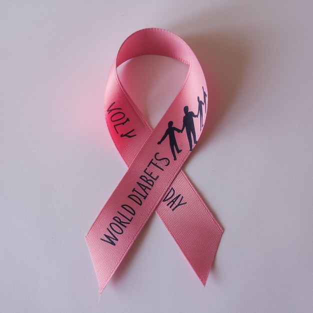 a pink ribbon with the word world on it