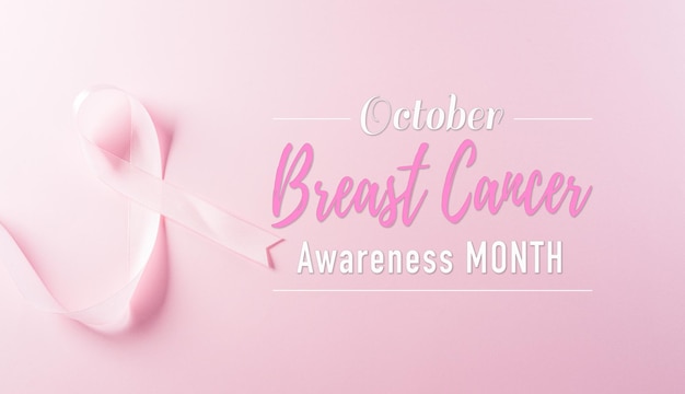 Pink ribbons on pastel background Symbol of women's breast cancer awareness Health care and medical concept