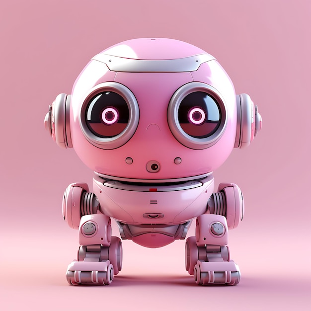 A pink robot with a black nose and a black circle at the bottom isolated on white background