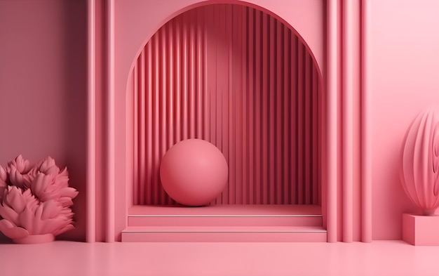 pink room with a ball in the middle