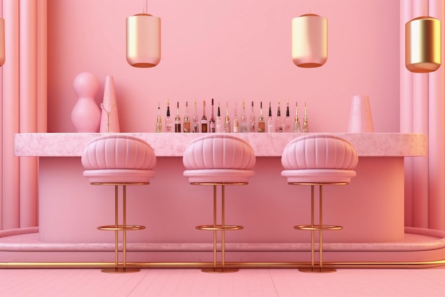 A pink room with a bar with a pink wall and a bar with a pink wall