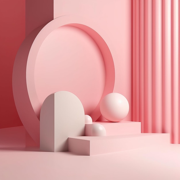 A pink room with a large white object in the middle and a large round object in the middle.