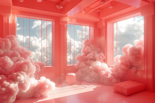 Photo a pink room with a pink and white cloud in the middle