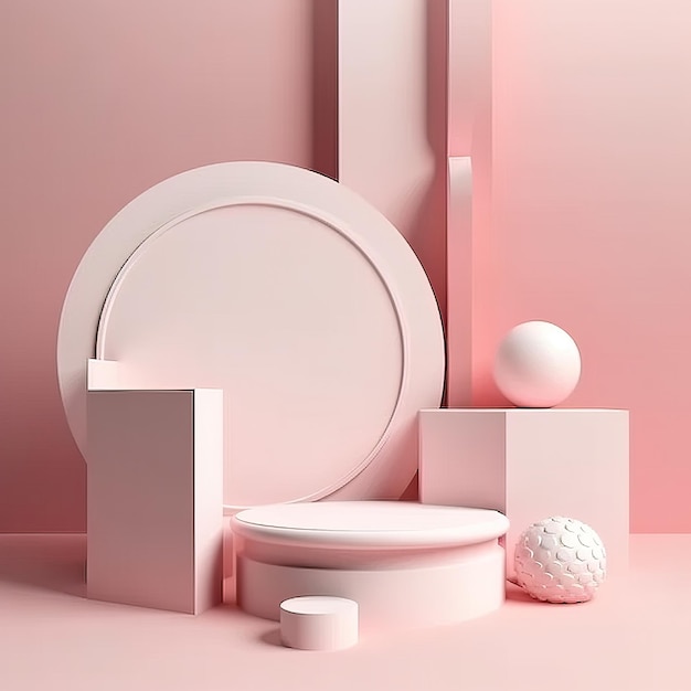 A pink room with a round mirror and a round object.