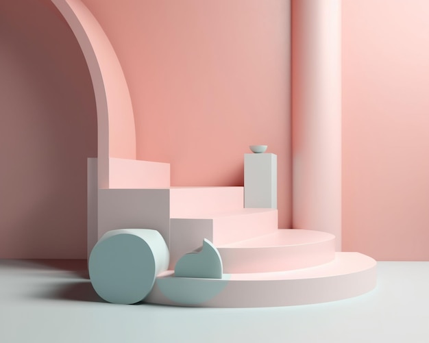 A pink room with a round object in the middle and a round object in the middle