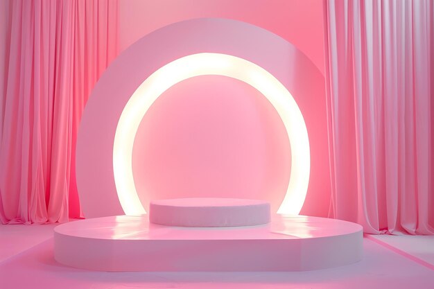 A pink room with a white circle in the middle