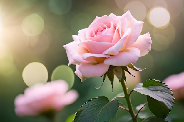 A pink rose is blooming in the garden.