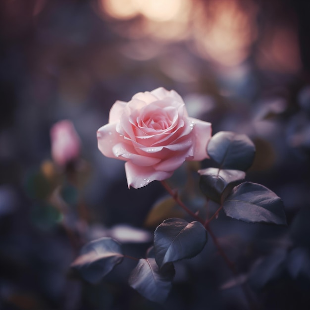 a pink rose is blooming in a garden