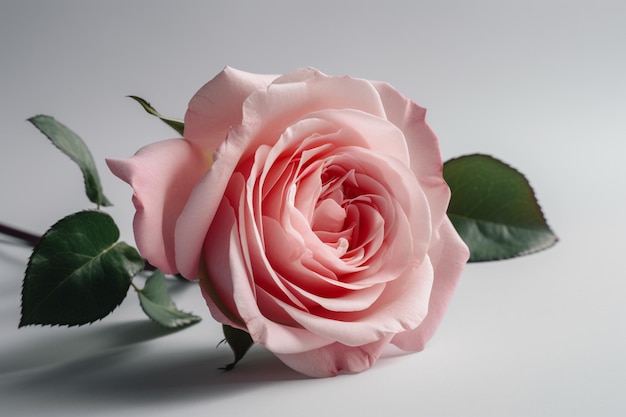 A pink rose is on a white background