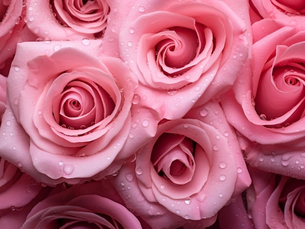 Pink rose petals with water drops