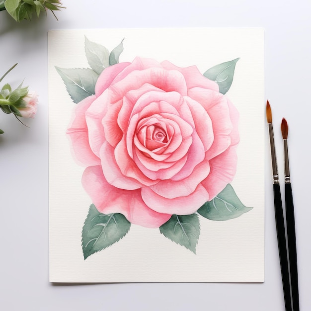 Pink Rose Watercolor Portrait With Precision Painting Style