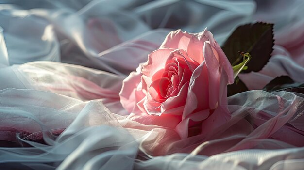 Photo pink rose on white sheet