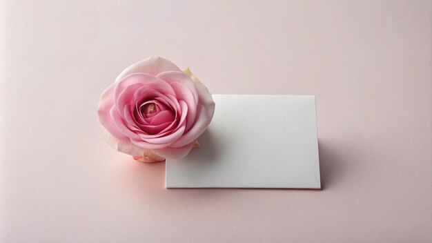 a pink rose with a card that says quot a quot on it