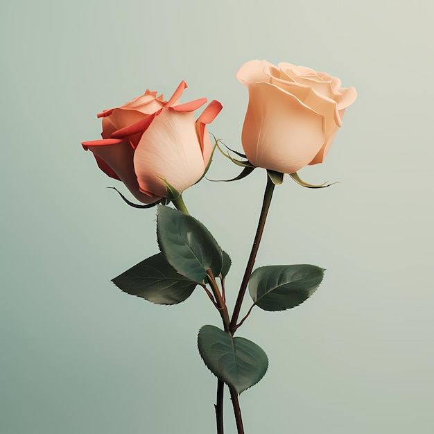 a pink rose with the green stem and the pink one