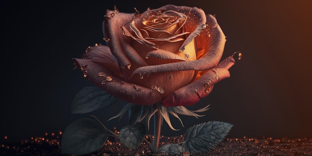 A pink rose with water droplets on it generative AI