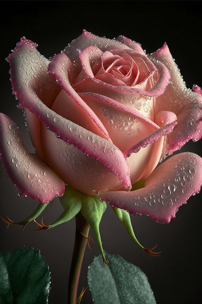 Pink rose with water droplets on it generative ai