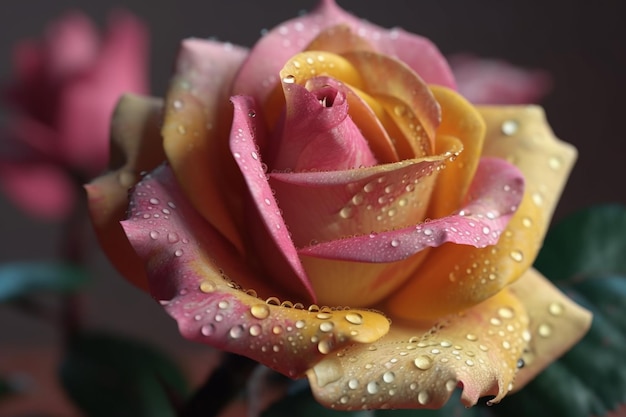 A pink rose with water droplets on it