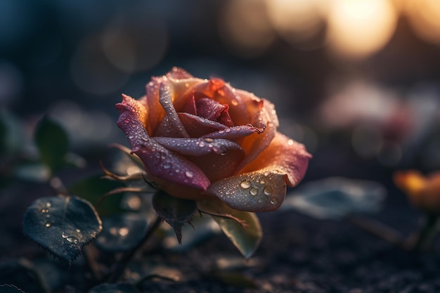 A pink rose with water droplets on it