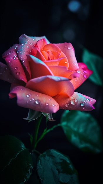 A pink rose with water droplets on it