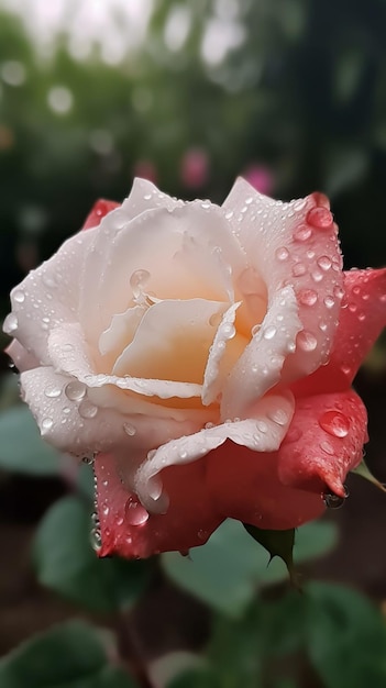 A pink rose with water droplets on it.