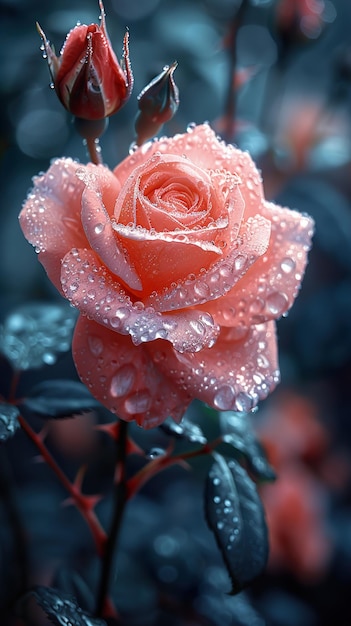 a pink rose with water drops on it