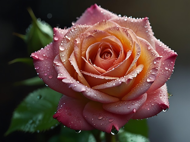 Photo pink rose with water drops on it