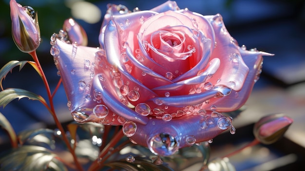 Photo a pink rose with water drops on it