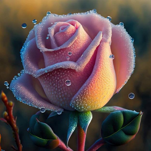 A pink rose with water drops on it