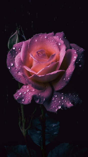 A pink rose with water drops on it