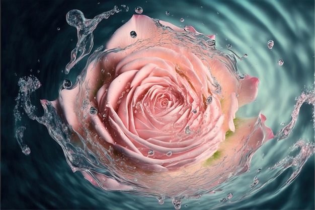 Pink rose with water drops