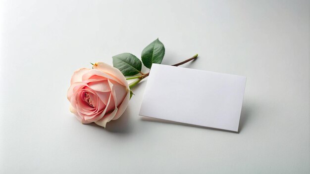 a pink rose with a white card on it and a white card that says quot a quot on it