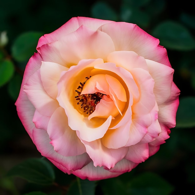 Photo a pink rose with yellow center nature in background