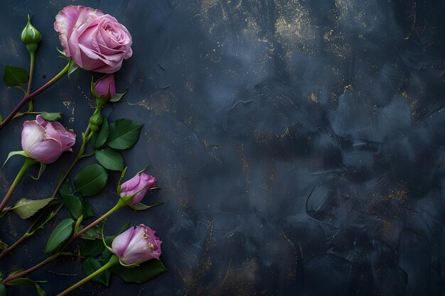 pink roses on a black background with water drops