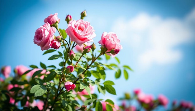 Pink roses and blue sky