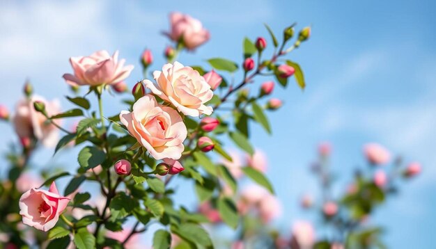 Pink roses and blue sky