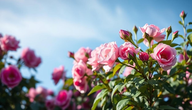 Pink roses and blue sky