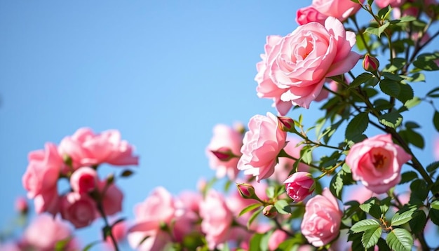 Pink roses and blue sky